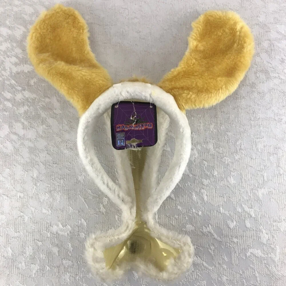 Dog Novelty Maya-Lulu Mask with Headband and White and Gold Faux Fur One Size